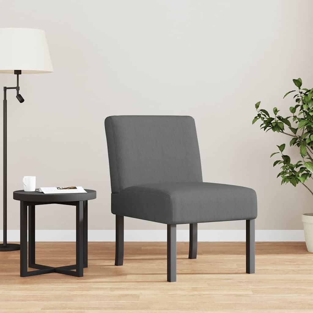 Chaise rembourrée en tissu gris foncé avec pieds en bois