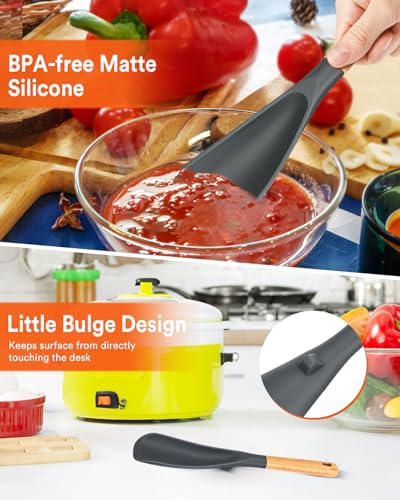 Cooking Spoon for Nonstick Cookwares, Great for Cooking and Serving Sturdy BPA-Free Matte Silicone, Wood Handle Spoon for Mixing, Scoop, and Scrape... - Image 5
