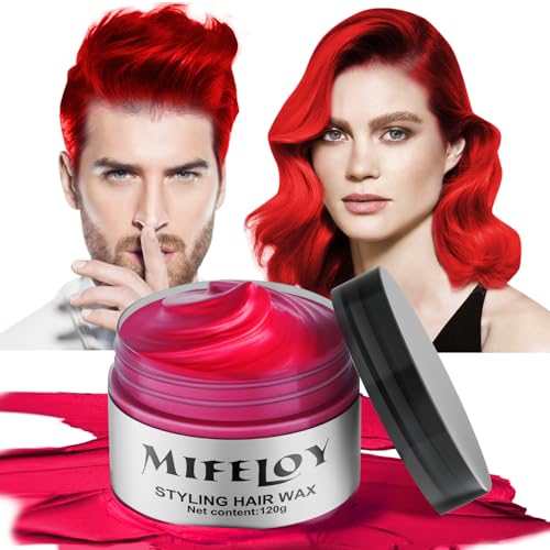 Red Temporary Hair Color Wax, Instant Natural Hairstyle Cream Dye, Washable Styling Pomadesfor Men Girls Women Youth, Disposable Coloring Mud for Party Cosplay DIY Halloween