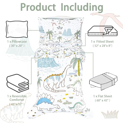 Image of SWESEN Toddler Bedding Set for Boys, Cute Dinosaurs Toddler Boy Bedding Set, Soft & Lightweight 4 Piece Toddler Comforter Sets Include Comforter, Flat Sheet, Fitted Sheet, Pillowcase
