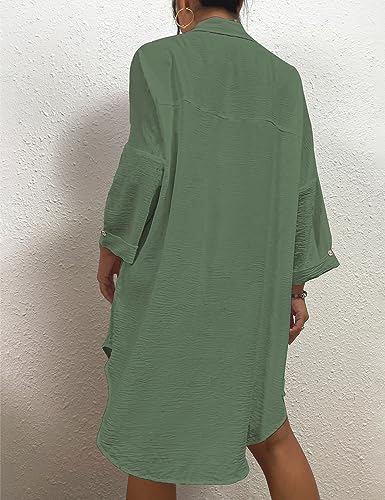 Image of Bsubsach Button Down Swimsuit for Women Sweatshirt Dress with Ruffled Sleeves Beach Shirt