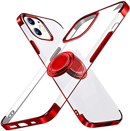 Smoony iPhone12 mini 用 ケース / iPhone13 mini 用 ケース リング付き 透明 柔軟性TPU クリア メッキ加工 スタンド機能回転リング 薄型 軽量 ソフト 耐衝撃カバー スマホケース 車載ホルダー対応 ストラップホール 取り出し易い 黄変防止 落下防止 携帯カバー アイフォン13ミニケース 5.4インチ