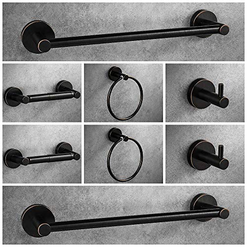LUCKUP Bathroom Hardware Set Oil Rubbed Bronze Bath Accessories Wall Mounted Round Towel Bar Set SUS304 Stainless Steel, 8 Piece LUCKUP Bathroom Hardware Set Oil Rubbed Bronze Bath Accessories Wall Mounted Round Towel Bar Set SUS304 Stainless Steel, 8 Piece