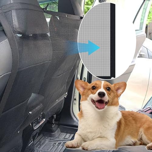 MUU Hundeauto-Barriere mit verstellbarem Seil und Haken, 115 x 62 cm, Universal Hundeschutz für Rücksitz, Mesh-Barriere Autoverteiler, Sicherheitsnetz für Hund, Haustier, für SUV, LKW,