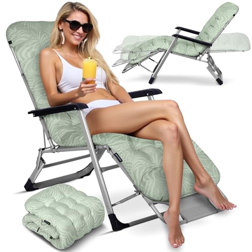 Sofotel Sonnenliege Klappbare Gartenliege Bis 120 kg Liegestuhl mit Kissen und Kopfstütze Grau Grün ChillWell Luxury