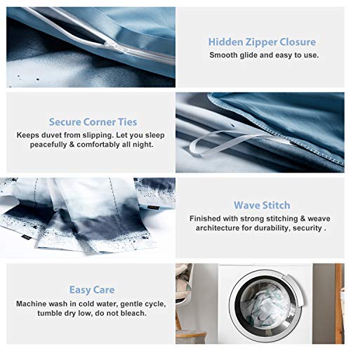 MILDLY 100% Long-Staple Cotton Duvet Cover Set Navy & White Striped Watercolor Pattern Printed Comforter Cover 2pcs, Ultra Soft & Breathable Bedding Set