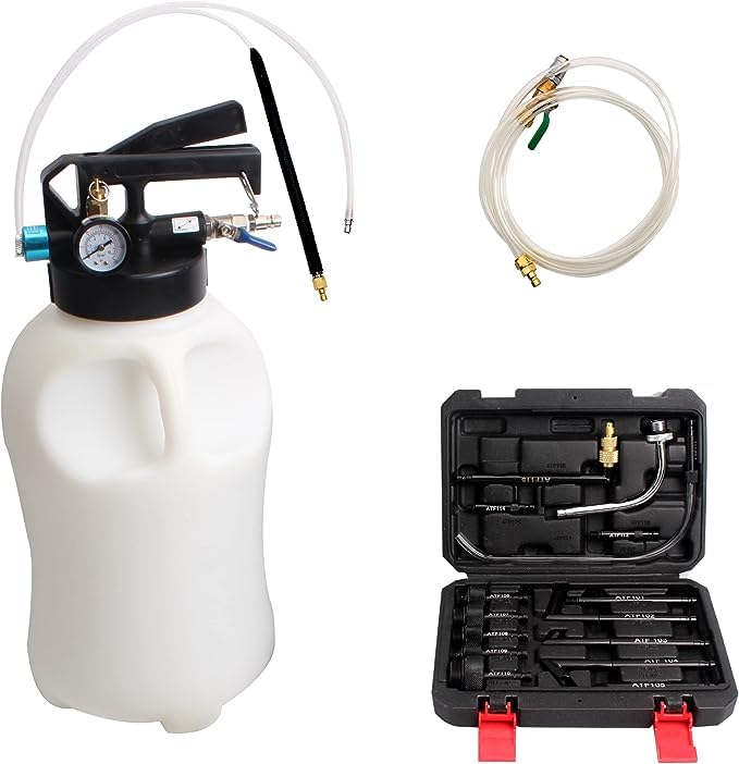 CCLIFE Druckluft Ölwechsel Gerät Öleinfüllgerät Ölabsauger Getriebeöl Einfüllgerät 6L/10L 2 in 1 Befüllgerät Öl Einfüllen mit 15 ATF Adapter