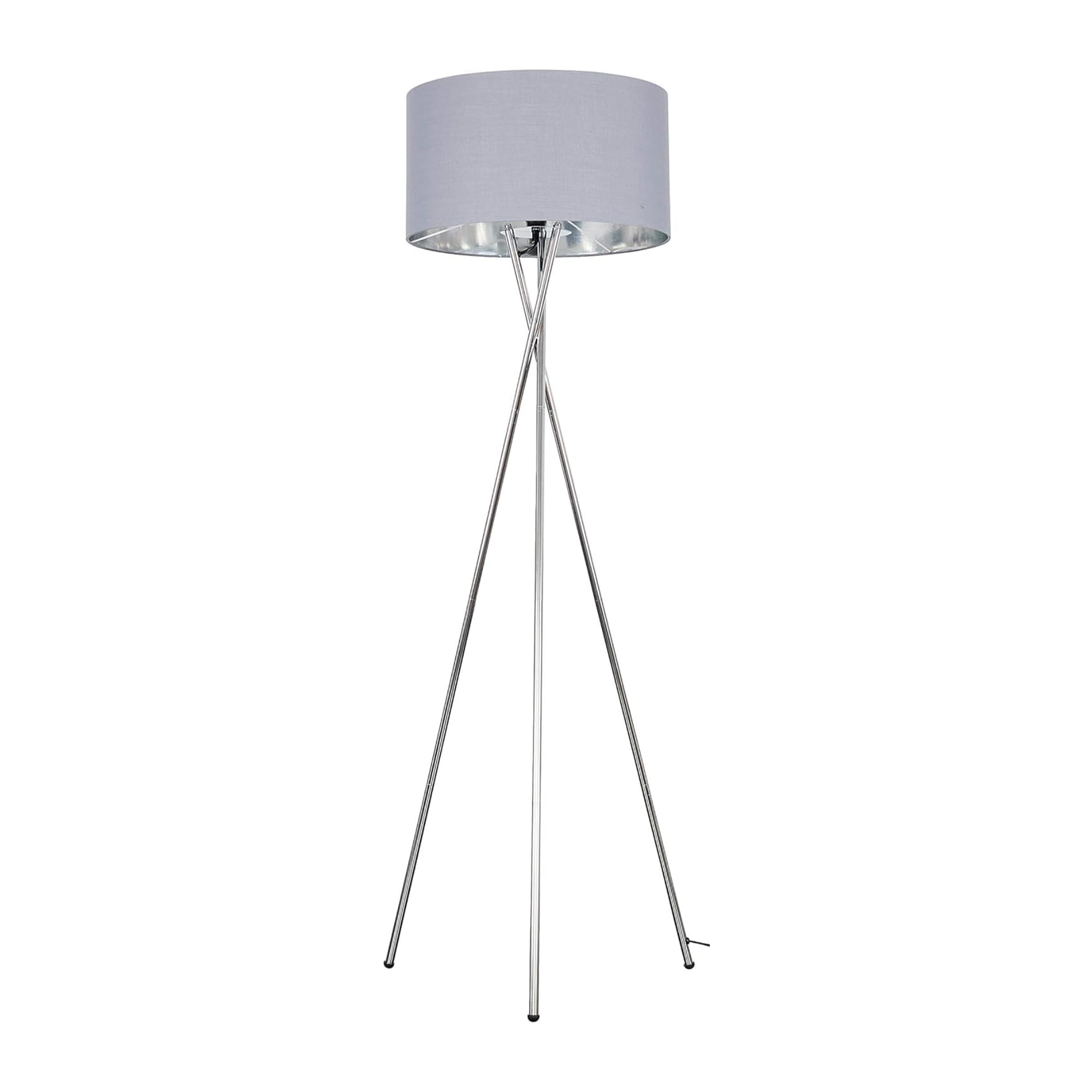 Minisun Grey & Chrome | Modern Polished Chrome Metal Tripod Floor Lamp With A Grey And Chrome Shade | Home Décor, Bedside & Desk Lamp
