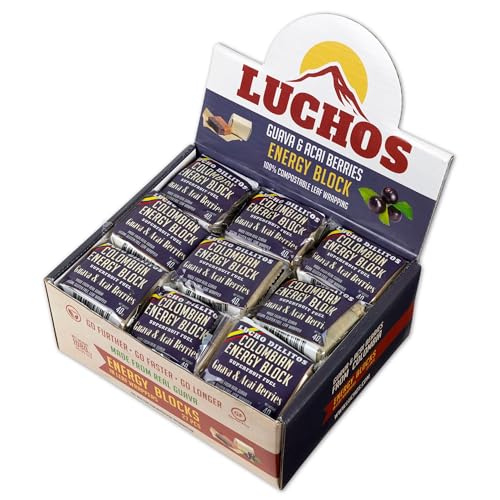 LUCHOS Natural Energy Bars Blocks for Running, Hiking, Cycling, Sports Nutrition, Healthy Snacks, High Carb, Protein, Vegan and Gluten Free, Guava and Acai Berry, 27 Pieces