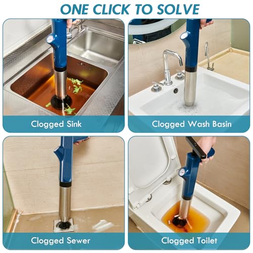 Image of Toilet Plunger, High Pressure Toilet Air Plunger Blaster Drain, Unclogger Plungers, Versatile Clog Remover Air Drain Blaster Tools for Home, Bathroom, Floors, Shower, Kitchen, Plumbing Clogged