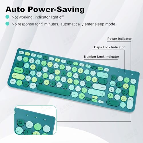 Wireless Keyboard and Mouse Combo, Retro Typewriter Keyboard with Round Keycaps, 2.4GHz USB Cute Wireless Keyboard Mouse for Computer, Desktop (Green) by GUKJOB - Image 3