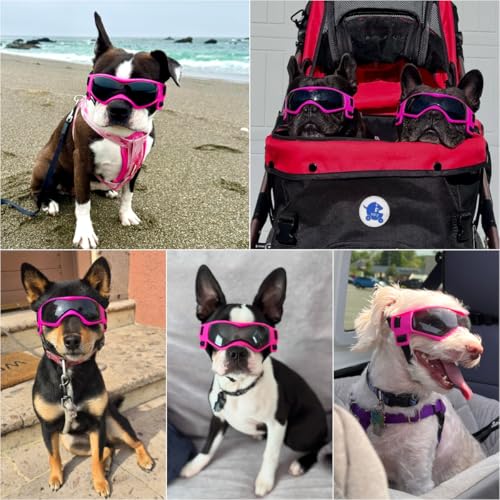 PETLESO Hundebrille Hundeschutzbrille Hunde Sonnenbrille Anti-UV Schutz Augenschutz für Kleine/Mittelgroße Hunde-Rosa