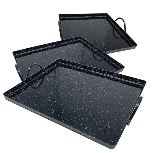 DOJA Barcelona | Llauna Caracoles de Hierro Esmaltada | Grande + Mediana + Pequeña | Llauna Arroz | Para Horno o Parrilla Barbacoa | Llauna Cargols con Asas | Bandeja Horno Hierro - Bandeja Barbacoa