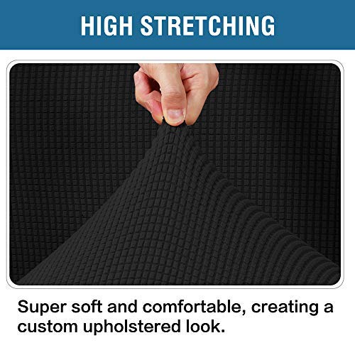 Image of H.VERSAILTEX Ottoman Cover Slipcover Rectangle Fit Length 33 inch-38 inch Footrest Sofa Slipcovers Stool Cover Footstool Protector Covers Feature Stretch Thick Soft Jacquard Fabric Removable Washable - Black