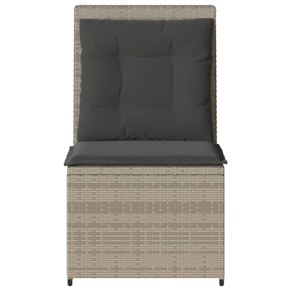 Poltrona da giardino con funzione reclinabile e cuscino, grigio chiaro, in polyrattan, divano da giardino in polyrattan, per balcone, giardino e esterni