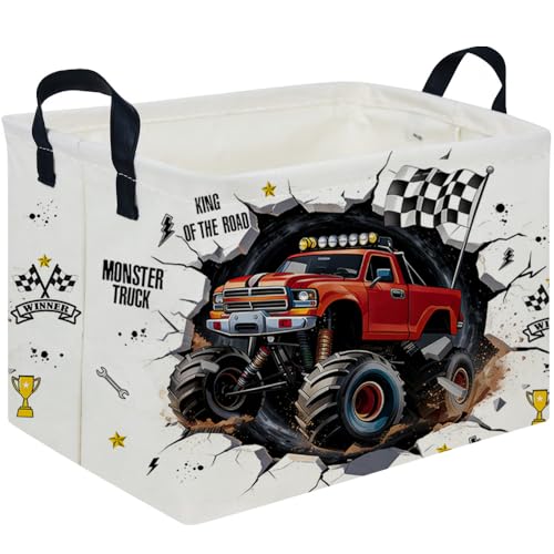 Image of Rectangular Monster Truck Basket,Racing Car Storage Baskets,Cute Basket for kids with Handles,Kid Room Decor Gift,Car Room Decor,Book baskets(Monster Truck)
