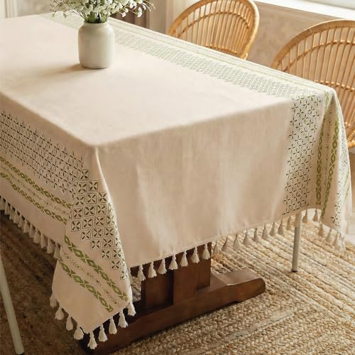 Image of Urban Space 100% Cotton Square Dining Table Cover, Printed Anti Skid Table Cloth for Dining /Center Table, for Upto 4 ft x 4 ft Table (Size - 48 inch x 48 inch - Square, G Border Green)