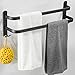 Porte Serviette Murale,Porte Serviette Salle de Bain,Porte-Serviettes Adhésif Noir Mat, Porte-Serviettes en Alliage d'Aluminium Non Perforé (50cm, Double Bars)