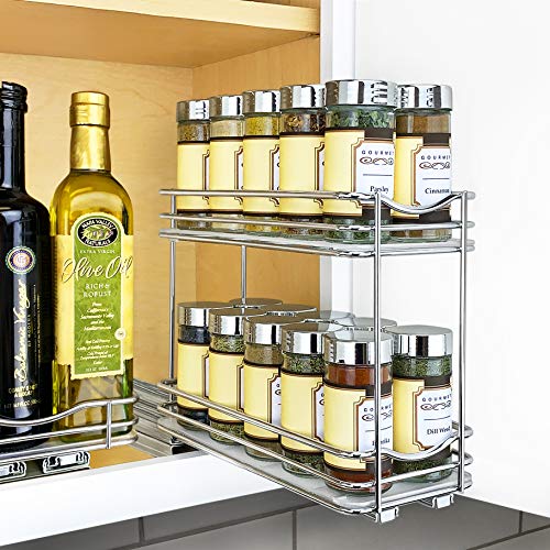 Lynk Professional Slide Out Double Spice Rack Upper Cabinet Organizer, 4-1/4" & Professional Slide Out Cutting Board, Bakeware, and Tray Organizer Pull Out Kitchen Cabinet Rack, 10w x 21d x 9.6h -inch - Thumbnail 2