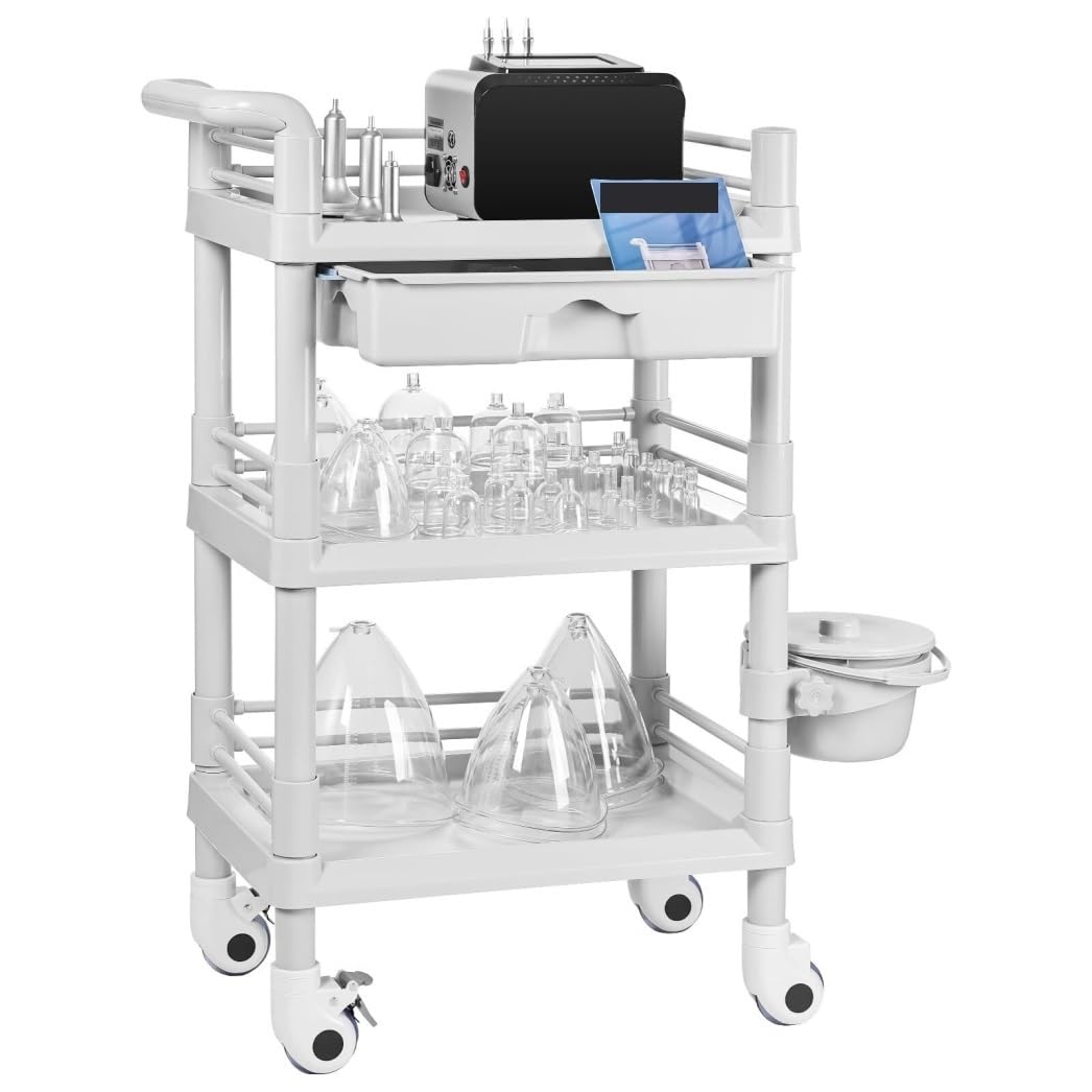 Hair Salon Trolley Beauty Trolley Cart 3 Tier On Wheels With Bucket And Drawer Serving Trolleys For Salon Organization
