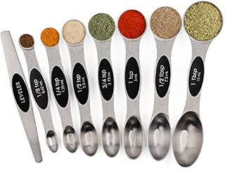 Magnetic Measuring Spoons Stainless Steel Set of 8 Stackable Double Sided Measuring Spoons for Dry and Liquid Ingredients