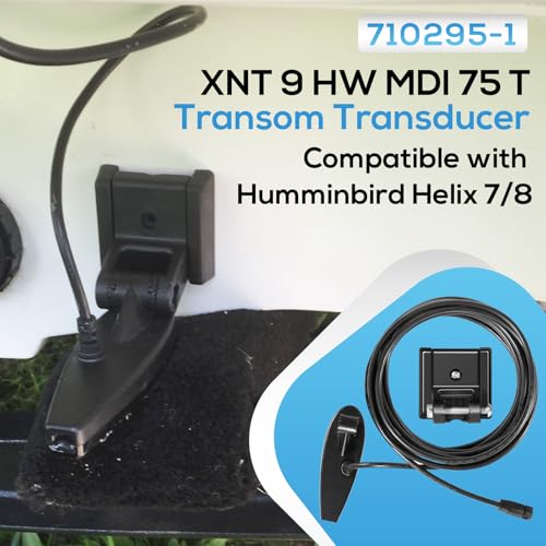Image of 710295-1 XNT 9 HW MDI 75 T Transom Transducer Fits for Humminbird Helix 7 /8 (MEGA Down Imaging) Dual Spectrum Chirp with Temperature Transom Mount Transducer, Black