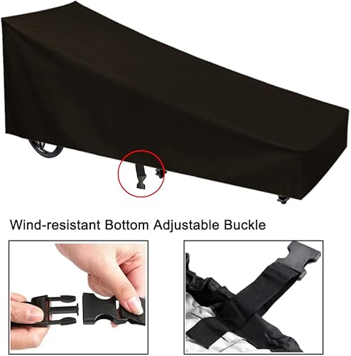 Miniatura 5 de Fundas impermeables para tumbonas para exteriores, patio, piscina, tumbona, resistente al viento, con correas de cierre de clic (negro, 82 pulgadas