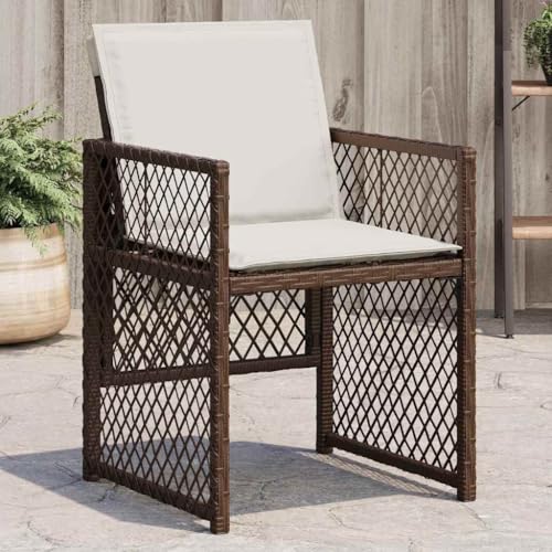 YNGBHFNOP Lot de 4 Chaises de Jardin avec Coussin Dossier Haut en Résine Tressée Marron, Fauteuils Pliants Confortables pour Terrasse, Balcon, Jardin,...