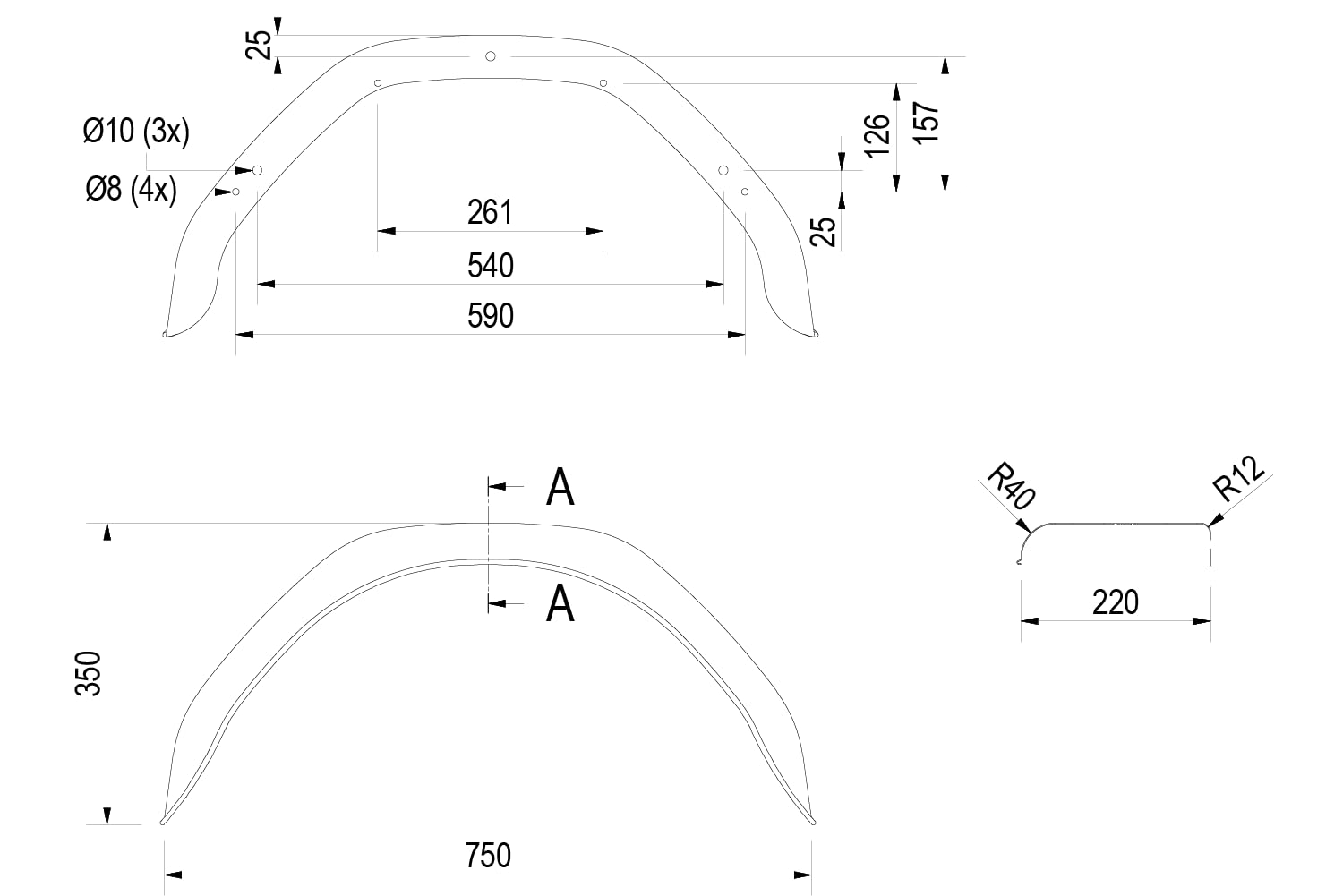 Komplet dwóch błotników do przyczepy 14-15" DE HAAN HMHR 2275 nadkola 750/220mm