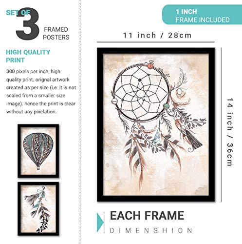 Image of kotart Wall Decor Framed Paintings for Living Room Office Bedroom Home Decor - Bohemian Art Wall Paintings with Frame Set of 3 (Art 1, 10x13 inch)