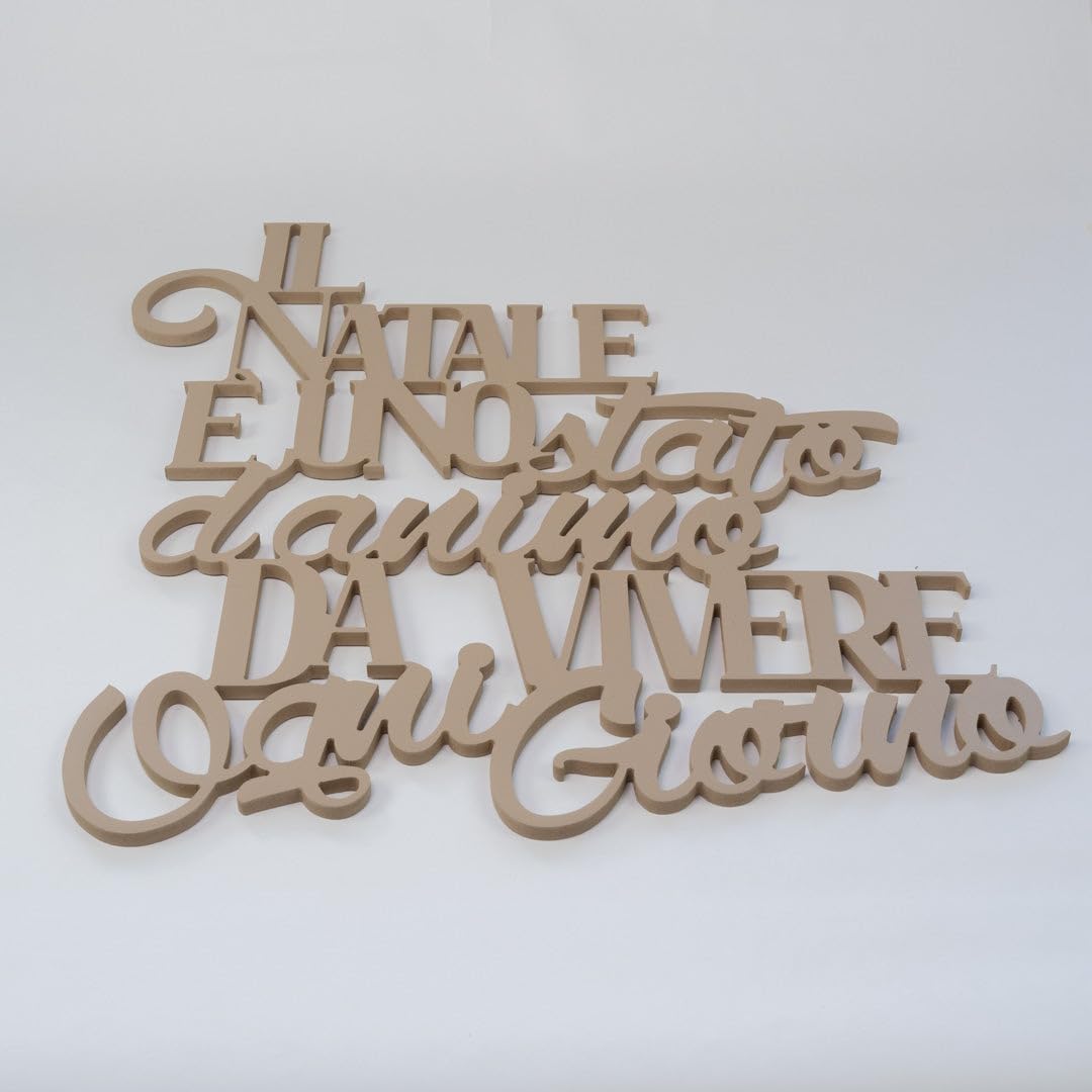 Letras de Madera con Texto en inglés «La Natale è un stato d'animo» – Decoración de Pared navideña para salón, Cocina o Dormitorio