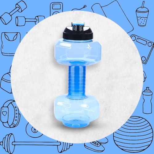Image of Attro Dumbbell Water Bottle 2 Liter Plastic Bottle with Grip Handle Stylish Bottle for Gym Lover BPA Free, Food Grade, Leakproof- Blue