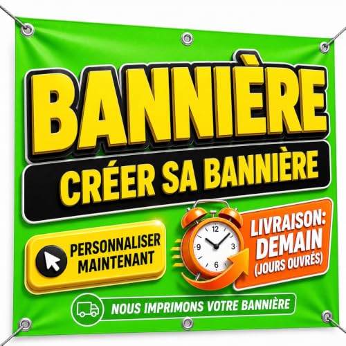 Banderole personnalisée avec texte/logo/photo | Tous formats disponibles | Résistant UV intérieur/extérieur | Parfait publicité anniversaire mariage...