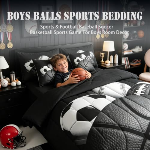 Image of Feelyou Boys Sports Comforter Set Queen Size 7 Pieces