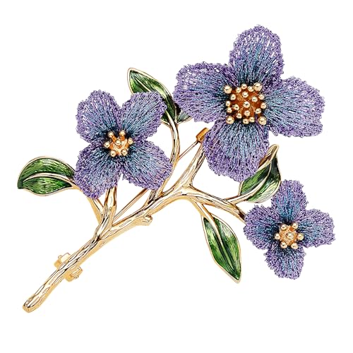 Forget-me-not Brooch: Gold-Thread Embroidered Enamel Leaf