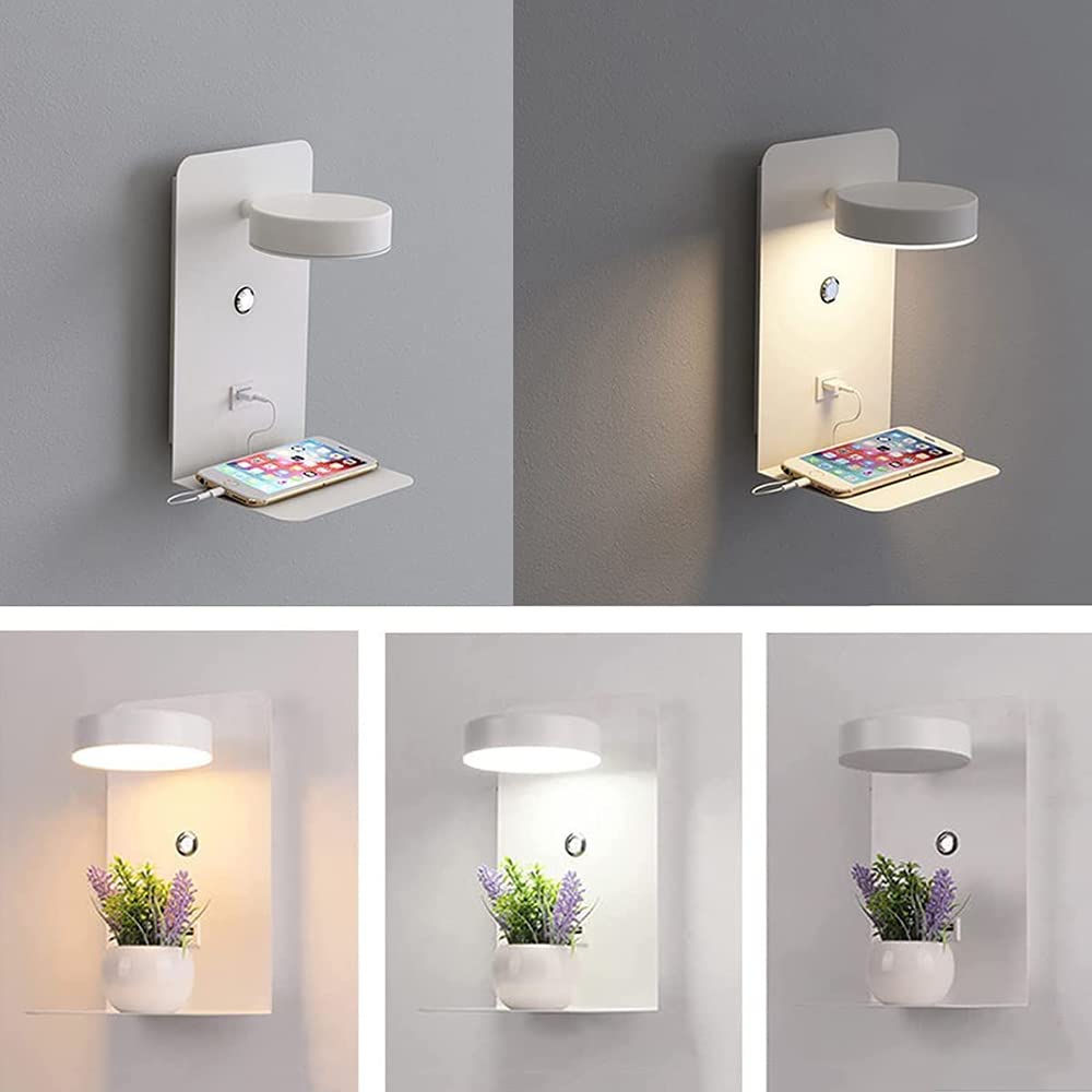 Lampada da Parete a LED dimmerabile, Lampada da Lettura Moderna da 12 W, apparecchio di Illuminazione ruotabile a 330° con Interruttore e Porta di Ricarica USB per Camera da Letto,