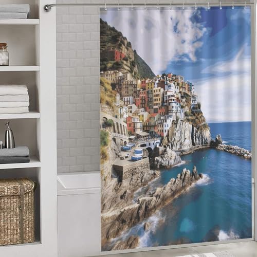 Rideau de douche imperméable Cinque Terre en polyester 143x180 cm avec 12 crochets - 5