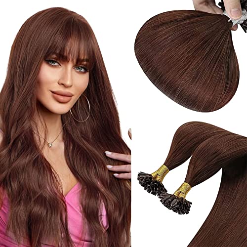 U Tips Hair Extensions #33 Auburn Brown Pre Bonded Keratin Utips Brown Hair Extensions Human Hair Utip Fusion Hair Extensions Dark Brown Utips Human Hair Extensions 18inch 50g/pack