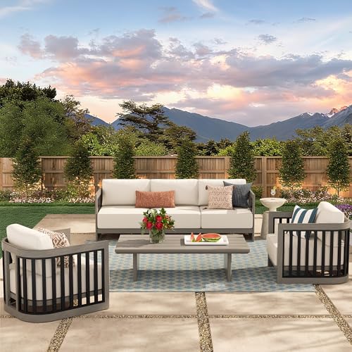 Ulax furniture Patio Aluminum Conversation Sofa Set, Outdoor Sectional...