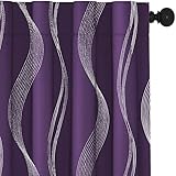 Deconovo Black Out Curtains 84 Inch Long 2 Panels Burg, Black Out Curtains for Bedroom Windows, Blackout Curtains for Living Room, Silver Stripe Curtains & Drapes, 42W x 84L, Purple Grape