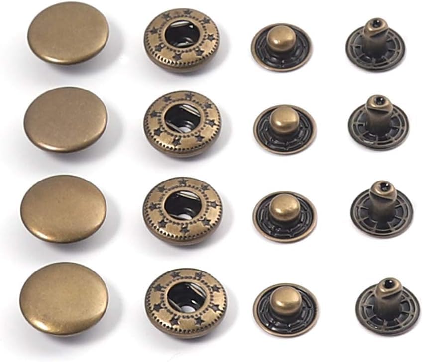 WUTA Botones de presión de latón macizo, 100 juegos de botones a presión de piel, juego de botones a presión para manualidades, ropa, chaquetas, vaqueros, bolsos (cobre, 8 mm)