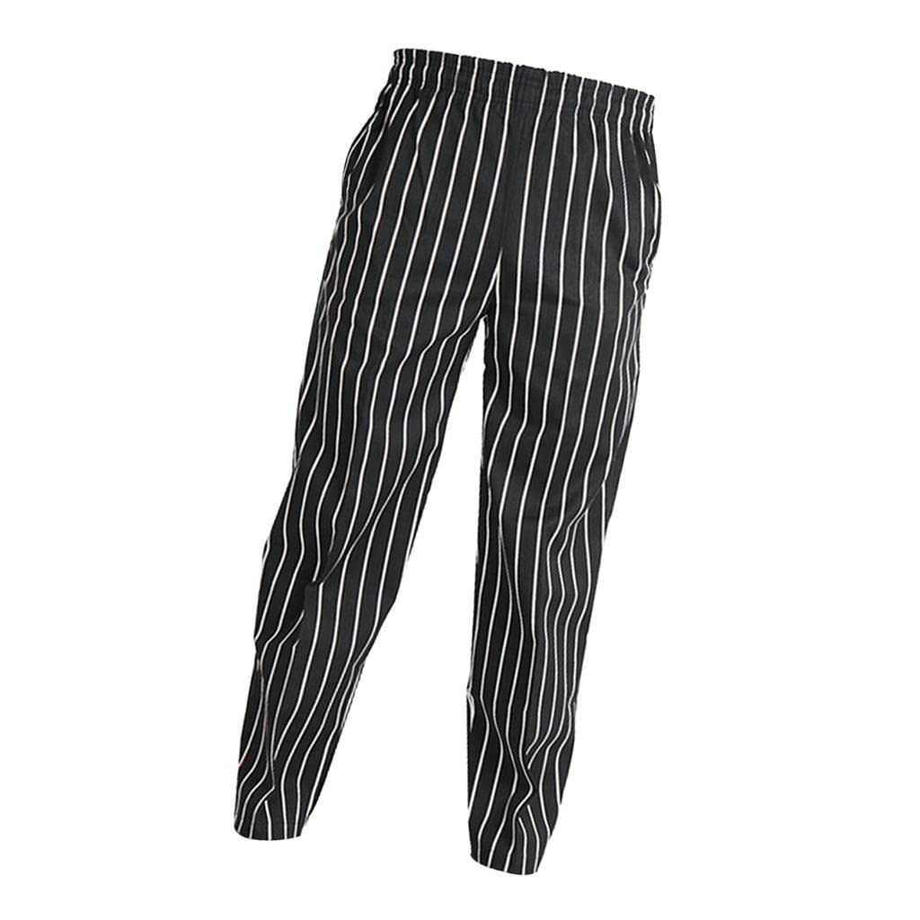 Elastische Kellnerhose für Restaurant, Café, Chef, Uniform, gestreift, 3XL, Schwarz/Weiß, gestreift, Größe 3XL