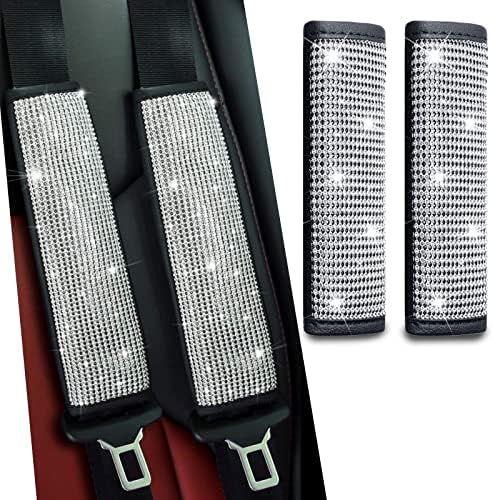 JDDRY 2-Pack Bling Seat Belt Covers,Bling Seat Belt Covers for Womens,Car Seat Belt Strap Cover Shoulder Pad,Universal Car Interior Accessories Fit for Car/Truck/SUV(Silver,2PC)