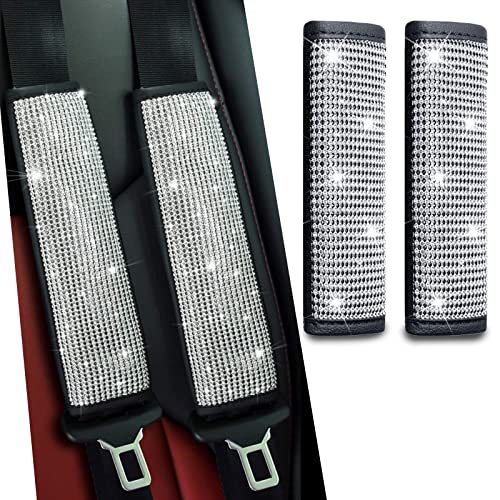 JDDRY 2-Pack Bling Seat Belt Covers,Bling Seat Belt Covers for Womens,Car Seat Belt Strap Cover Shoulder Pad,Universal Car Interior Accessories Fit for Car/Truck/SUV(Silver,2PC)