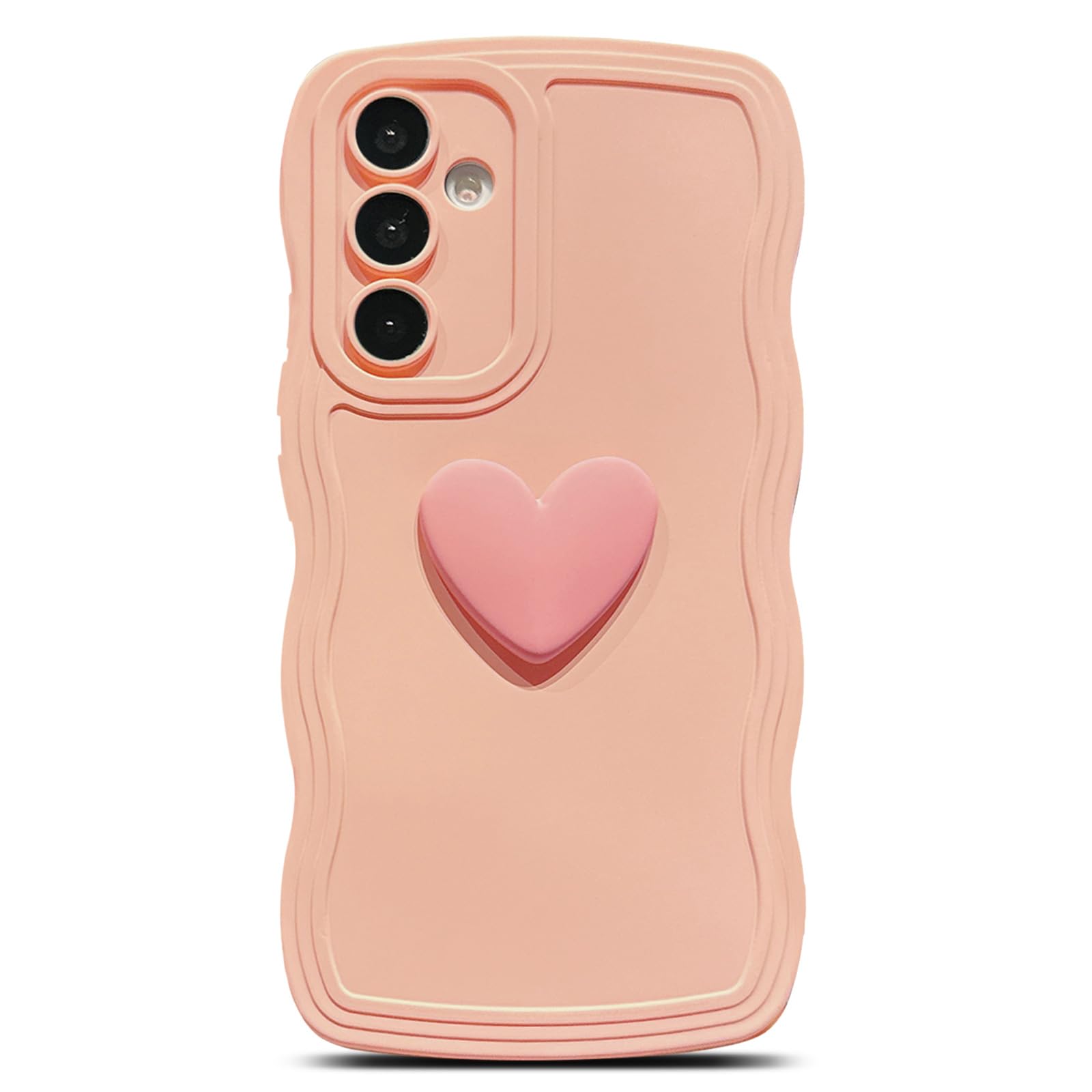 LYQZDT for Samsung Galaxy A54 Case 6.4", Cute Kawaii 3D Love Heart Solid Color Curly Wavy Camera Lens Cover Shockproof Soft Silicone Phone Cover for