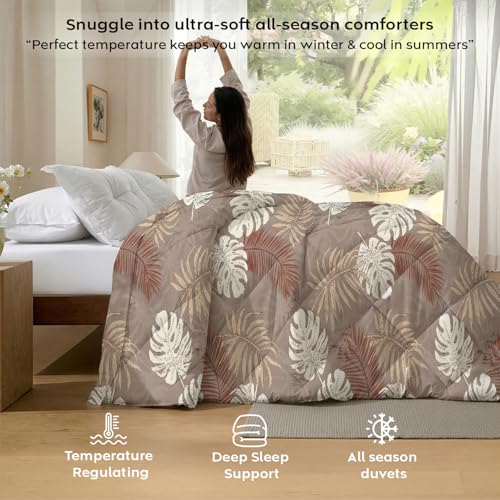 Image of AYKA Reversible AC Comforter 150 GSM Microfiber Summer Blanket Double Bed (90x100 Inches) | LeafLuxe Sage Design Cooling Quilt for AC Room | Soft Breathable Duvet Taupe & Brown