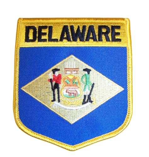 Onebasispoint Delaware State Flag Shield Patch, 3" x 3 1/2",