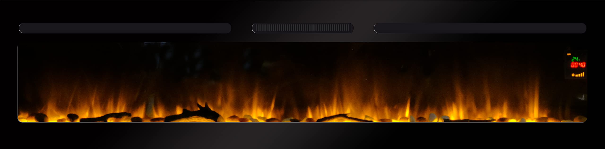 CHEMIN'ARTE Chimenea eléctrica empotrable con calefacción Elysee 5XL 180cm, Efecto de Llama Leds- Chimenea de Pared - Mando a Distancia