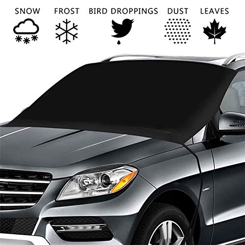Car Frost Guard Windshield Cover for Ice and Snow,Windshield Snow Cover with 4 Layer Protection and Elastic Hook Design for Anti Snow,Ice,Frost,Sunlight.Car Snow cover Fits for Most Car,SUV,Truck,Van