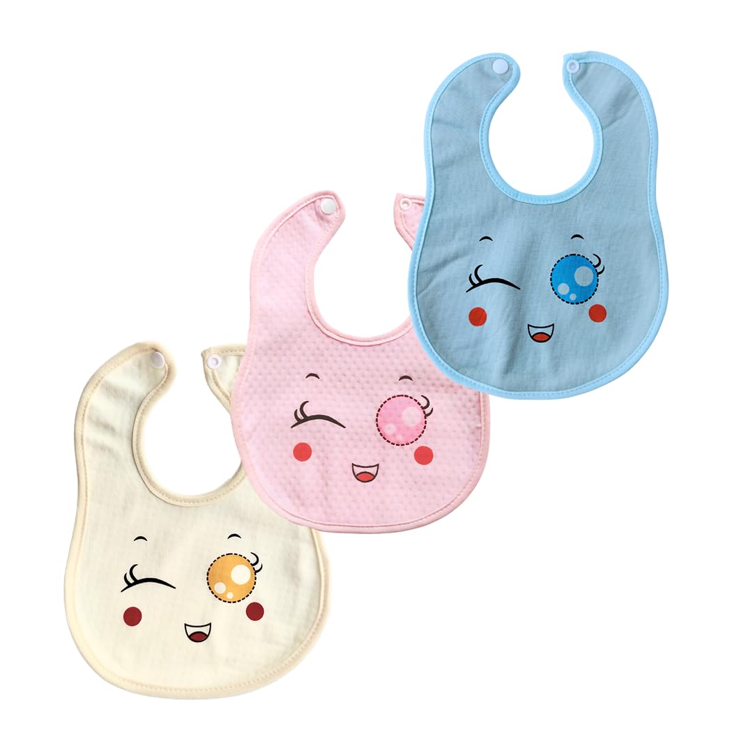 MOTHER'S HIVE Pure Cotton Baby Feeding Bibs | Pack fo 3 | For 1 to 2 years | Waterproof & Ultra Absorbent Saliva & Spit-up Bibs | Unisex Burp Cloth | (Pink, Blue, Yellow)-image-39